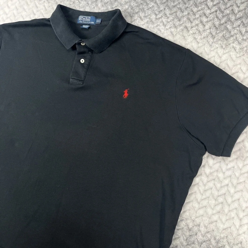 VTG Polo Ralph Lauren Polo Shirt XXL Black Classic Fit Red Pony Logo Cotton 90s